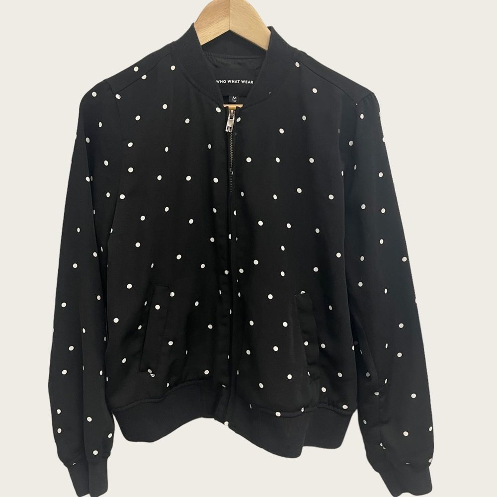 Who what wear Zip Polka Dot Bomber Jacket Size M 